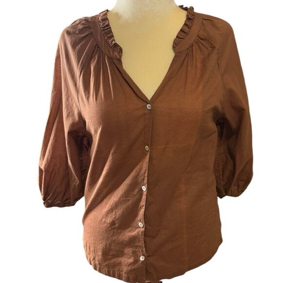 Camicettasnob Brown/Rust Puff 3/4 Sleeve Blouse Size IT44/US 8 - Picture 3 of 10